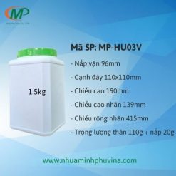 Hủ Nhựa HDPE Vuông 1.5kg MP-HU03V